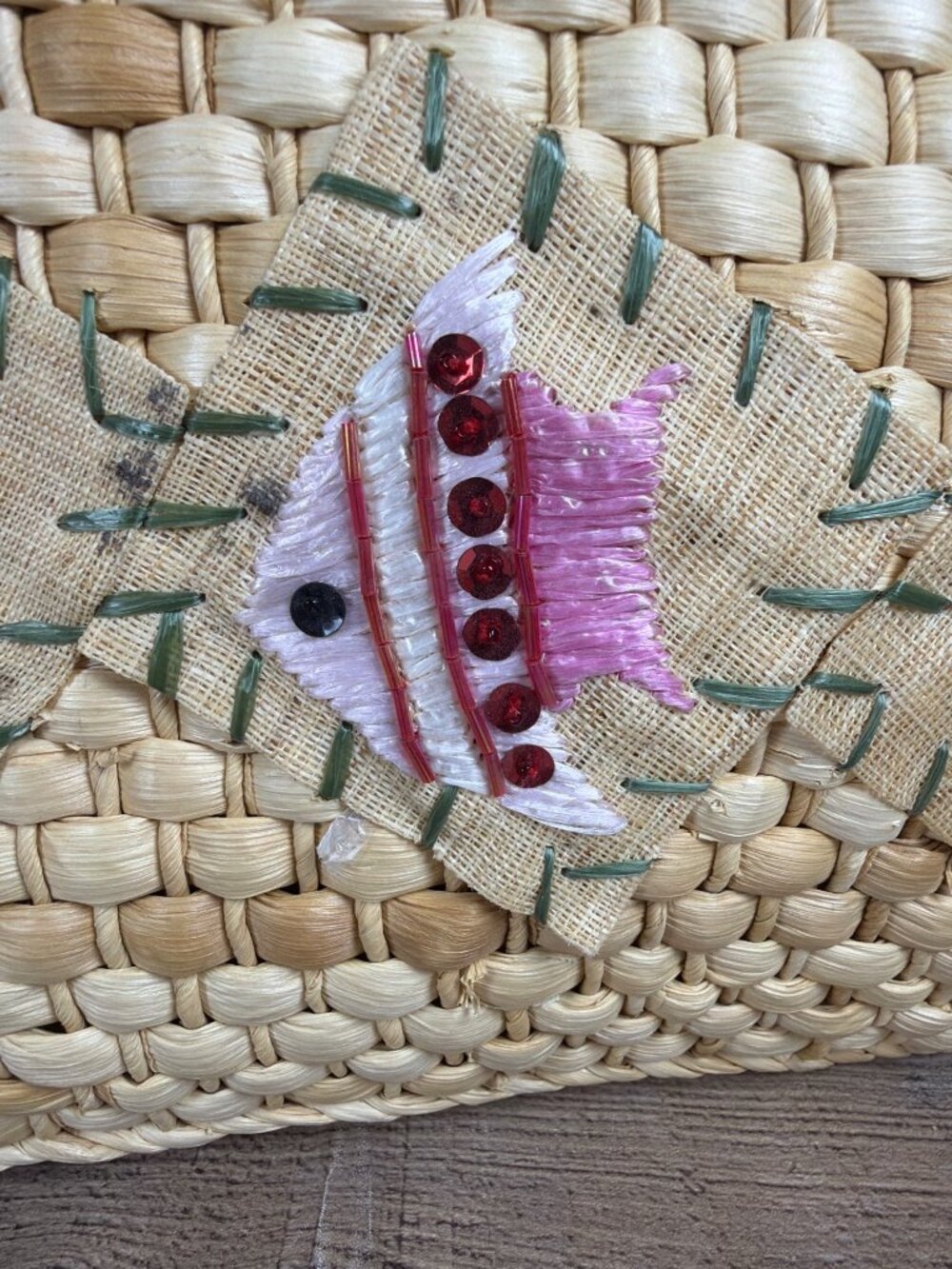 Y2K Tropical Straw Tote Drawstring Security Liner Summer Beach Vacation Purse - Picture 15 of 16